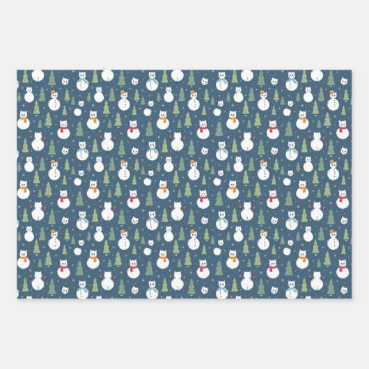 Snowman Cats Holiday Pattern Geschenkpapier Set (Vorderseite 3)