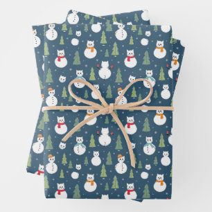 Snowman Cats Holiday Pattern Geschenkpapier Set