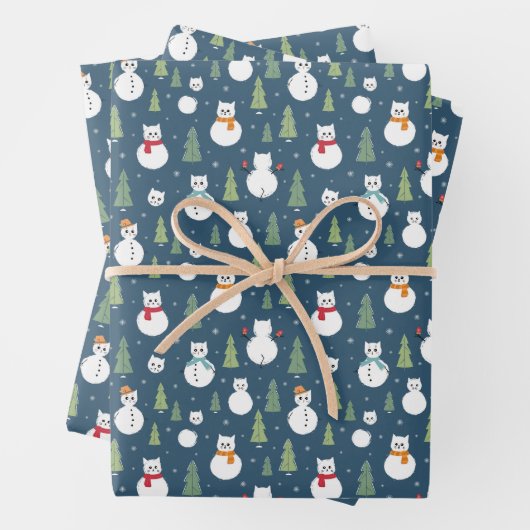 Snowman Cats Holiday Pattern Geschenkpapier Set (Beispiel)