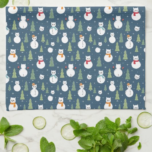 Snowman Cats Holiday Pattern Geschirrtuch (Gefaltet)