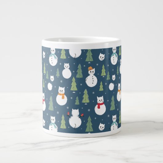 Snowman Cats Holiday Pattern Jumbo-Tasse (Vorderseite)