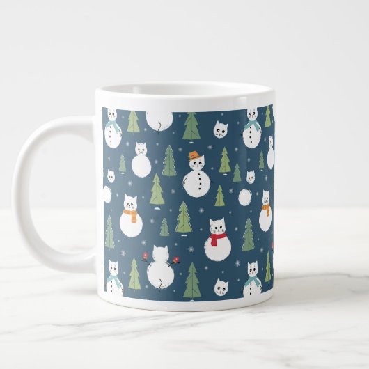Snowman Cats Holiday Pattern Jumbo-Tasse (Links)