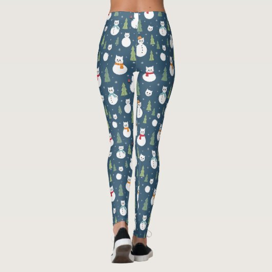 Snowman Cats Holiday Pattern Leggings (Rückseite)