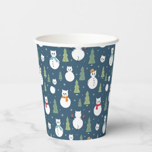 Snowman Cats Holiday Pattern Pappbecher (Rückseite)