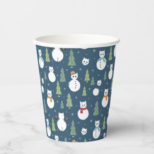 Snowman Cats Holiday Pattern Pappbecher (Vorderseite)