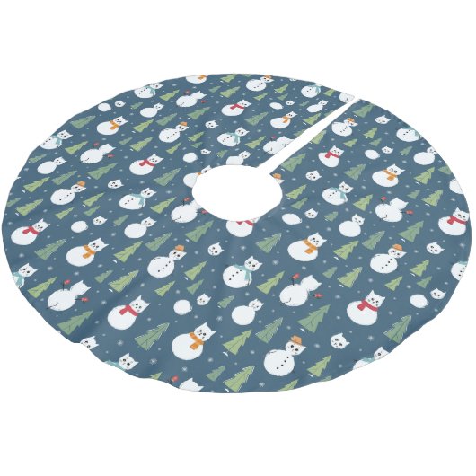 Snowman Cats Holiday Pattern Polyester Weihnachtsbaumdecke (Schrägansicht)