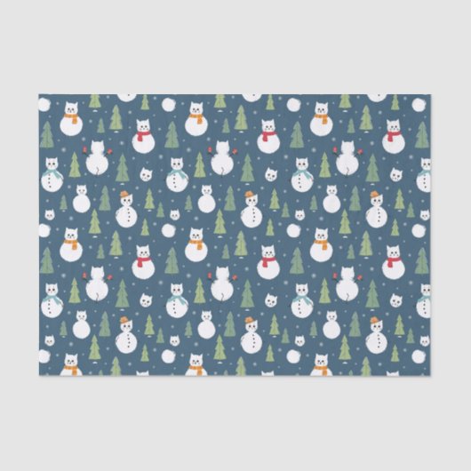 Snowman Cats Holiday Pattern Seidenpapier (Vorderseite)