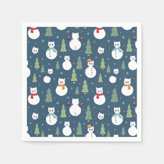 Snowman Cats Holiday Pattern Serviette (Vorderseite)