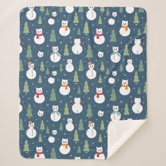 Snowman Cats Holiday Pattern Sherpadecke (Vorderseite)