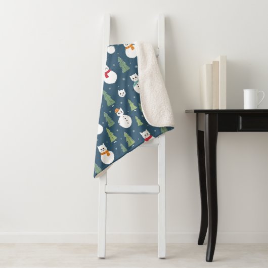 Snowman Cats Holiday Pattern Sherpadecke (Beispiel)