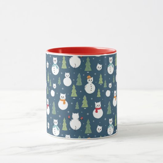Snowman Cats Holiday Pattern Tasse (Zentrum)