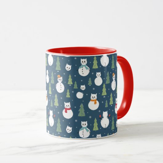 Snowman Cats Holiday Pattern Tasse (VorderseiteRechts)