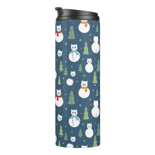 Snowman Cats Holiday Pattern Thermosbecher (Nach rechts gedreht)