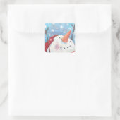 Snowman Celebrating Schneeaufkleber Quadratischer Aufkleber (Tasche)