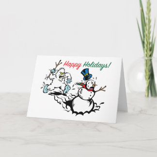 Snowman Chase Happy Holidays Grußkarte Feiertagskarte
