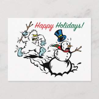 Snowman Chase Happy Holidays Postcard Feiertagspostkarte
