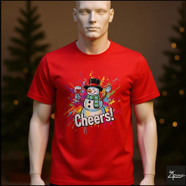 Snowman Cheers Wine Paint Splatter Art T-Shirt