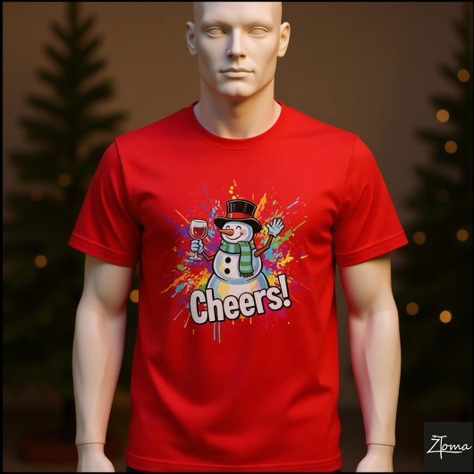 Snowman Cheers Wine Paint Splatter Art T-Shirt