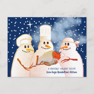Snowman Chef Cooking Baking Holiday recipe card Feiertagspostkarte
