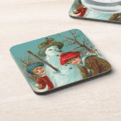 Snowman Children Snow Holly Getränkeuntersetzer (Linke Seite)