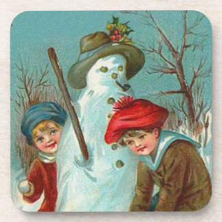 Snowman Children Snow Holly Getränkeuntersetzer