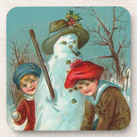 Snowman Children Snow Holly Getränkeuntersetzer (Vorderseite)