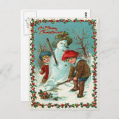 Snowman Children Snow Holly Postkarte (Vorne/Hinten)