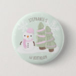 Snowman Christmas Button<br><div class="desc">Snowman Christmas Celebrate your child's winter birthday with this cute and snowman wearing a pastel pink knitted hat and scarf. This theme is ideal for your little one’s winter birthday or kid’s Christmas party. Design is completely customizable. Check out the coordinating stationery and ohrs.</div>