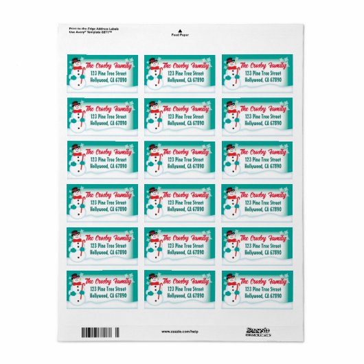 Snowman Christmas Card Address Labels Adressaufkleber (Vorne)