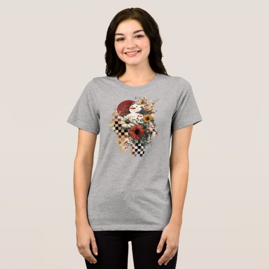 Snowman Christmas Checkered Board Retro Tri-Blend Shirt (Vorderseite voll)