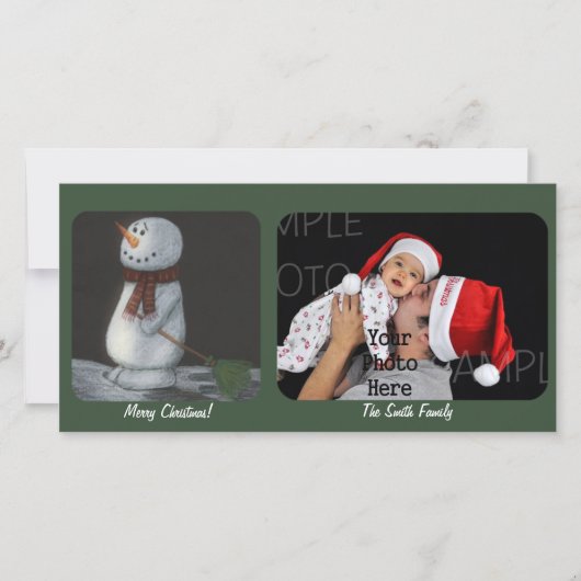 Snowman Christmas Custom Foto Card Feiertagskarte (Vorderseite)