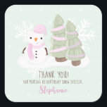 Snowman Christmas Danke Quadratischer Aufkleber<br><div class="desc">Snowman Christmas Celebrate your child's winter birthday with this cute and snowman wearing a pastel pink knitted hat and scarf. This theme is ideal for your little one’s winter birthday or kid’s Christmas party. Design is completely customizable. Check out the coordinating stationery and ohrs.</div>