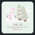 Snowman Christmas Danke Quadratischer Aufkleber<br><div class="desc">Snowman Christmas Celebrate your child's winter birthday with this cute and snowman wearing a pastel pink knitted hat and scarf. This theme is ideal for your little one’s winter birthday or kid’s Christmas party. Design is completely customizable. Check out the coordinating stationery and ohrs.</div>