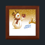 Snowman Christmas Erinnerungskiste<br><div class="desc">Gold Glitzer Schneemann mit Hut und den Worten Frohe Weihnachten</div>