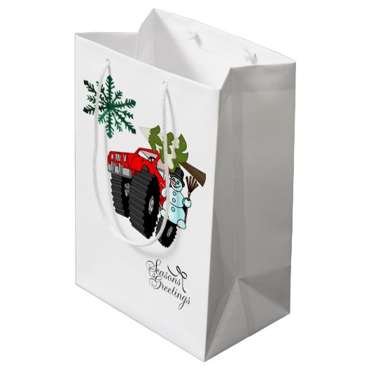 Snowman Christmas Frohen Festtage Gift Bags Mittlere Geschenktüte (Rückseite Schrägansicht)
