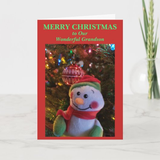 Snowman Christmas Grandson Card Feiertagskarte (Vorderseite)