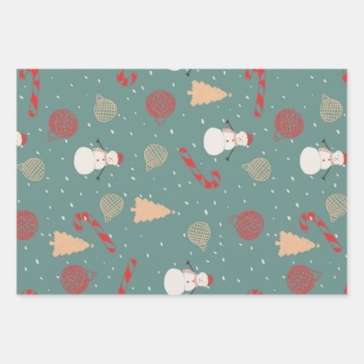 Snowman & Christmas Icons Pattern- Playful Holiday Geschenkpapier Set (Vorderseite 2)