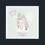 Snowman Christmas Napkins Serviette<br><div class="desc">Snowman Christmas Celebrate your child's winter birthday with this cute and snowman wearing a pastel pink knitted hat and scarf. This theme is ideal for your little one’s winter birthday or kid’s Christmas party. Design is completely customizable. Check out the coordinating stationery and ohrs.</div>