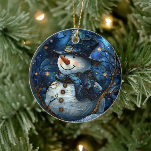 Snowman Christmas Ornament Blue Faux Stained Glass (Baum)