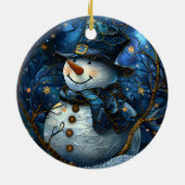 Snowman Christmas Ornament Blue Faux Stained Glass (Hinten)