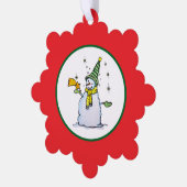 snowman christmas ornament with broom and stars karte (Linke Ecke)