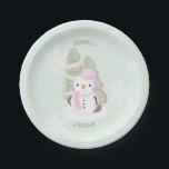 Snowman Christmas Pappteller<br><div class="desc">Snowman Christmas Celebrate your child's winter birthday with this cute and snowman wearing a pastel pink knitted hat and scarf. This theme is ideal for your little one’s winter birthday or kid’s Christmas party. Design is completely customizable. Check out the coordinating stationery and ohrs.</div>