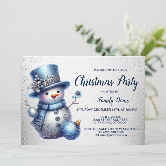 Snowman Christmas Party Elegante Winterferien Einladung (Stehend Vorderseite)