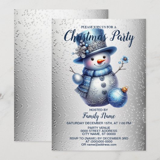 Snowman Christmas Party Elegante Winterferien Einladung (Vorne/Hinten)
