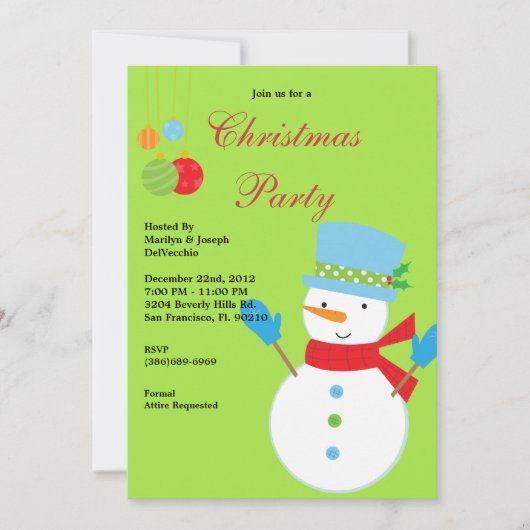 Snowman Christmas Party Holiday Invite Einladung (Vorderseite)