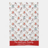 Snowman Christmas Pattern | Familienname 2026 Geschirrtuch (Vertikal)