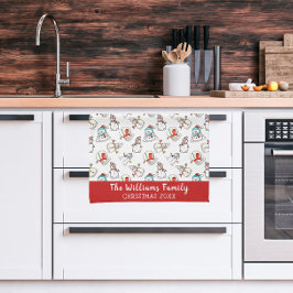 Snowman Christmas Pattern | Familienname 2026 Geschirrtuch