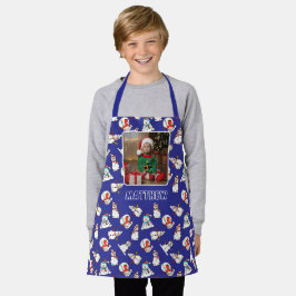 Snowman Christmas Pattern Navy Blue Boys Foto Schürze