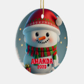 Snowman Christmas Personalisiert Kids Foto Keramik Ornament (Rechts)
