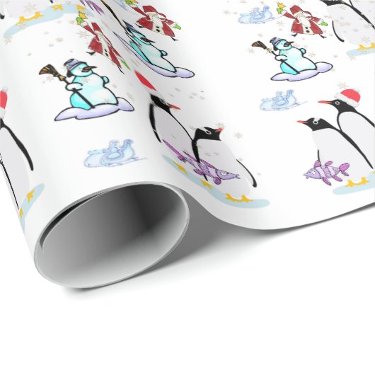 Snowman Christmas Pinguin Wrapping Paper Geschenkpapier (Rolleneckpunkt)